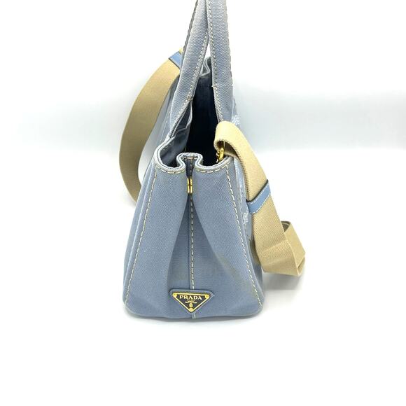 Prada Small Baby Blue Canapa Canvas with Dust Bag Tote Bag - Picture 3 of 12